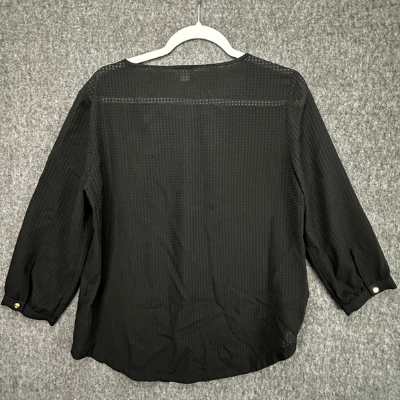 J. Crew Black Gold Button Semi-Sheer Long Puff Sleeves Top Size Medium (808) - Picture 8 of 15